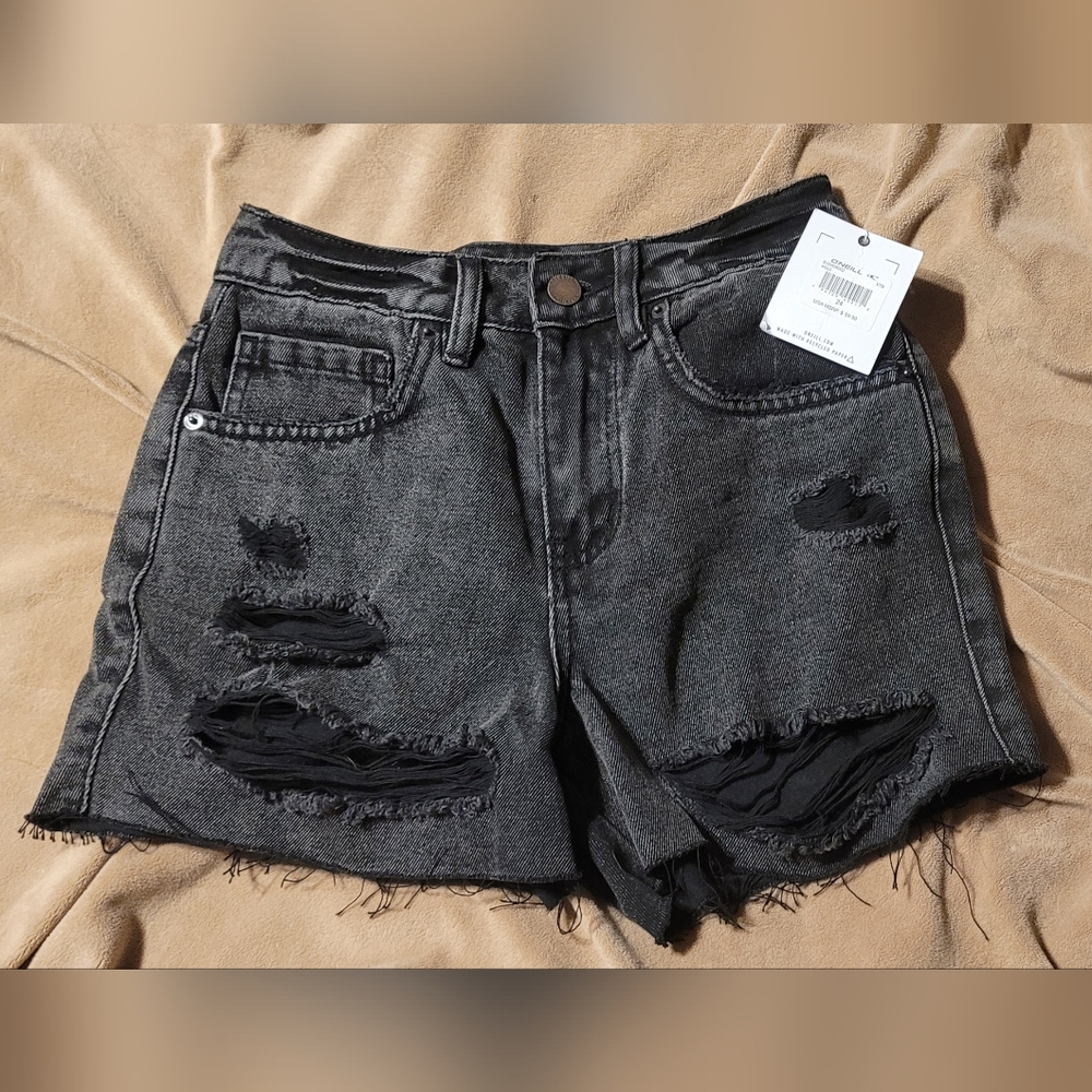 O'Neill Black Ripped Distressed Women Jean Shorts